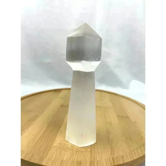 6" Natural Selenite Tower Carved Quartz Crystal Wand Healing 348 g - Picture 9 of 12
